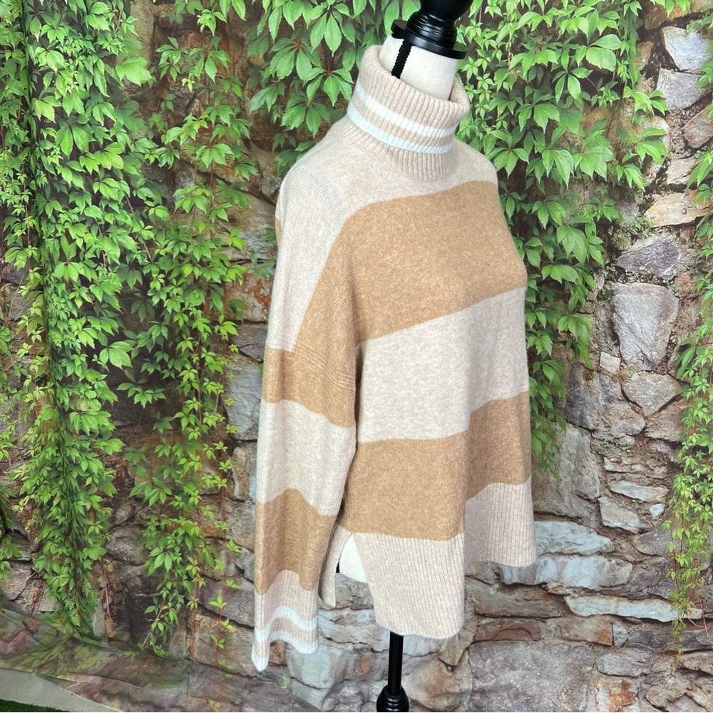 J. CREW Tan Striped Quiet Minimalist Merino Wool Blend Turtleneck Sweater, M - Picture 9 of 11